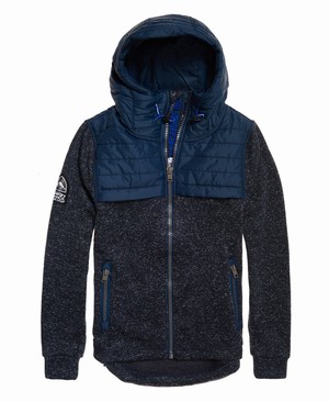 Superdry Storm Quilted Hybrid Cipzár Férfi Kapucnis Pulóver MélySötétkék | IOKNC2563